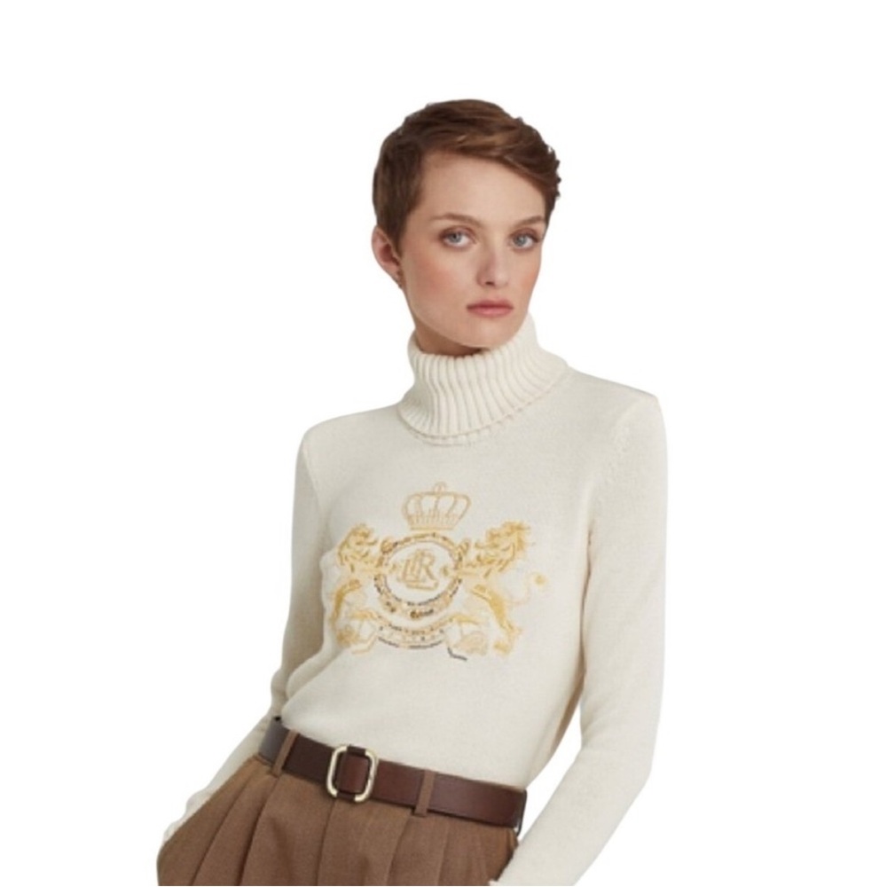 Polo Ralph Lauren Off-White Turtleneck with Gold Crest